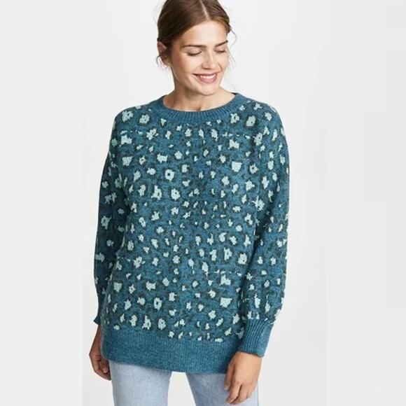 Farm Rio Blue Leopard Animal print knit sweater Size Small - Picture 2 of 12